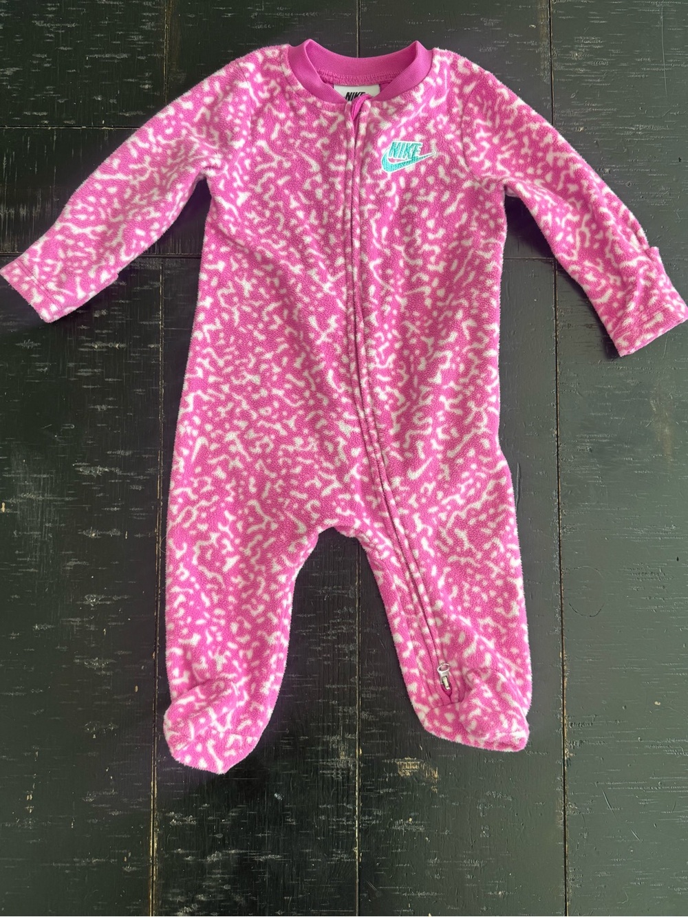 Nike Pink and White Fleece Footed Baby One-Piece